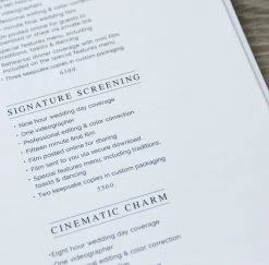 DesignAglow Cinematography Collections Price Menu